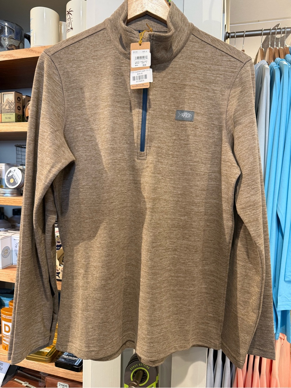 AFTCO Coastal Layer 1/4 Zip Pullover in Heather Tan